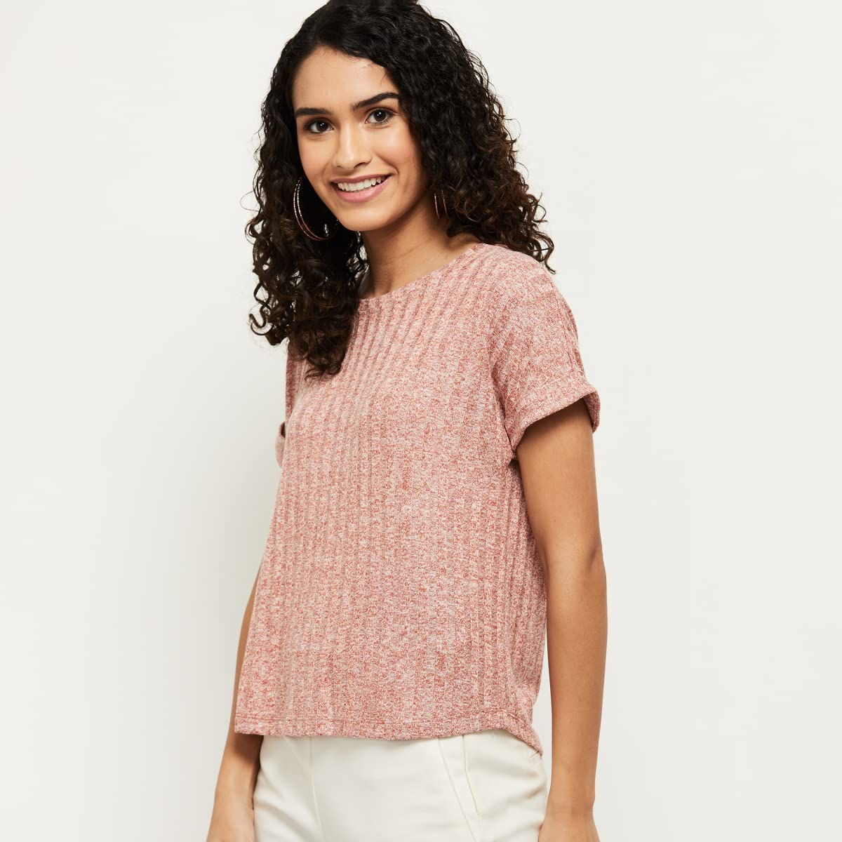 Max Women's Textured Regular-Fit Round-Neck T-Shirt - Image 3