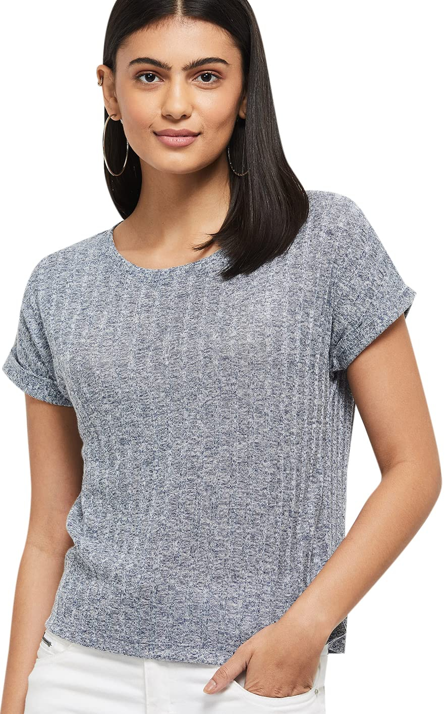 Max Women's Textured Regular-Fit Round-Neck T-Shirt - Image 6