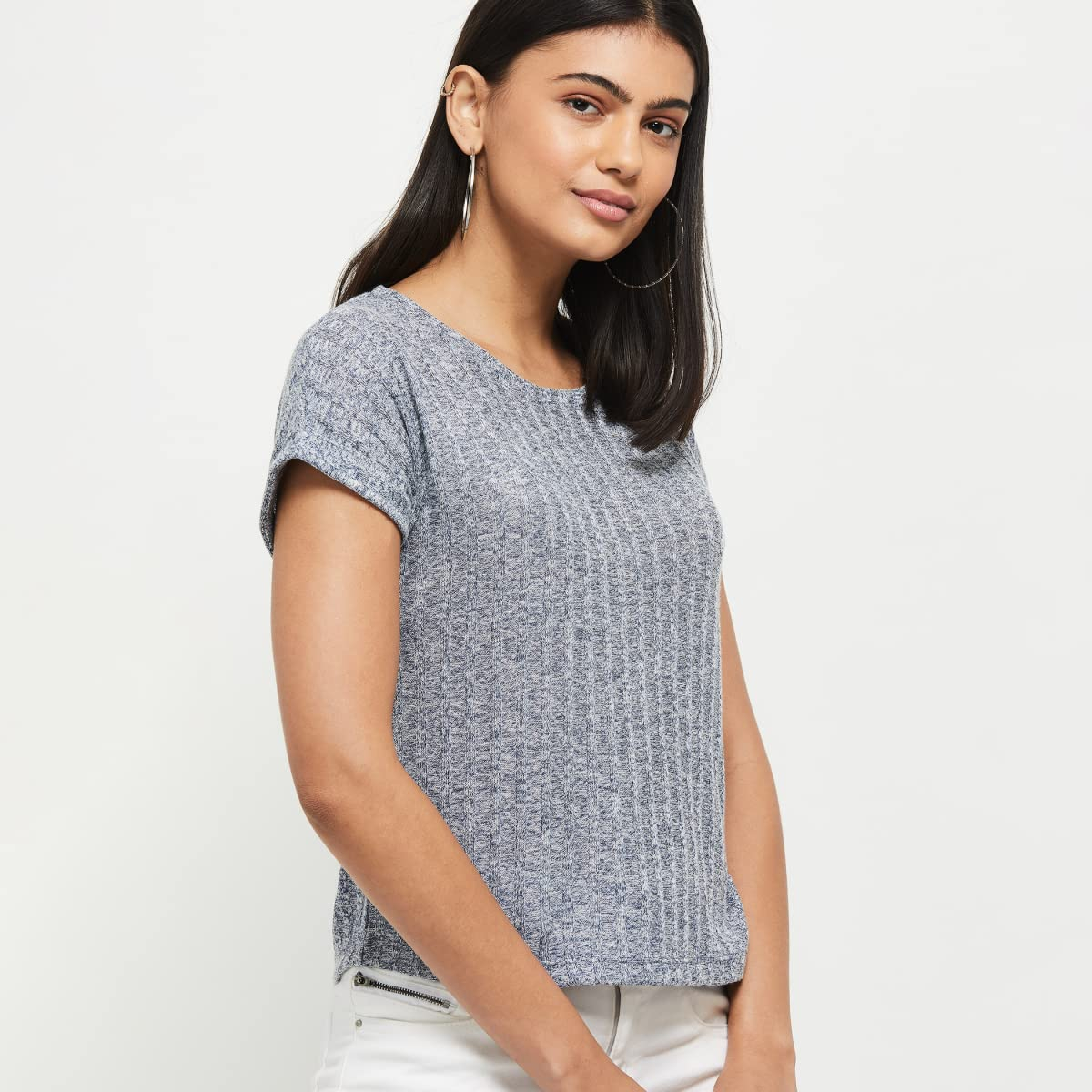 Max Women's Textured Regular-Fit Round-Neck T-Shirt - Image 8