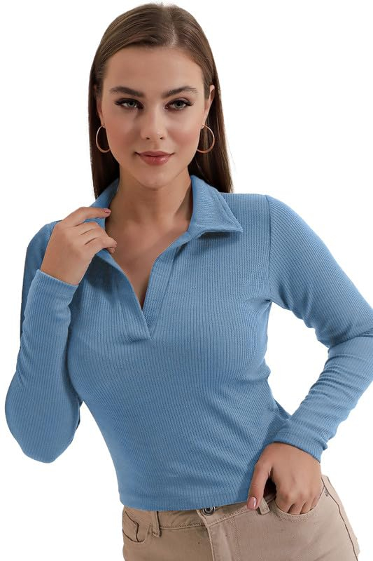 Dream Beauty Fashion Women's Collared Long-Sleeve Tee Top - Image 9