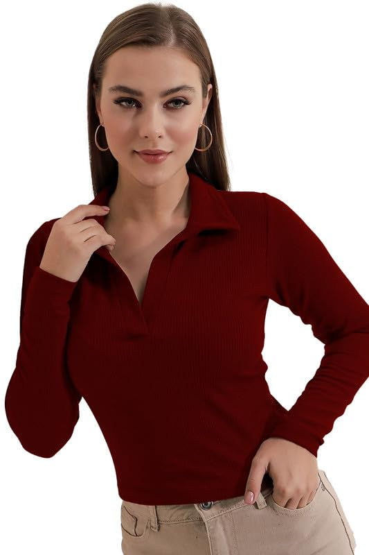 Dream Beauty Fashion Women's Collared Long-Sleeve Tee Top - Image 13