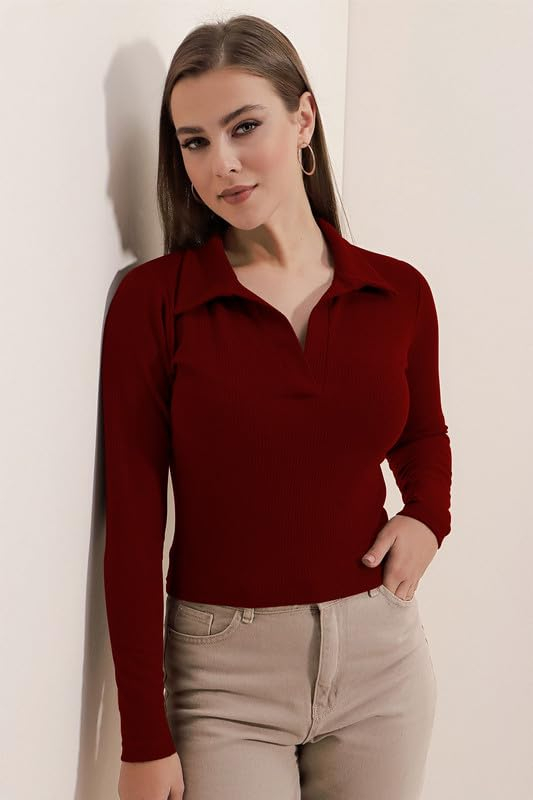 Dream Beauty Fashion Women's Collared Long-Sleeve Tee Top - Image 14