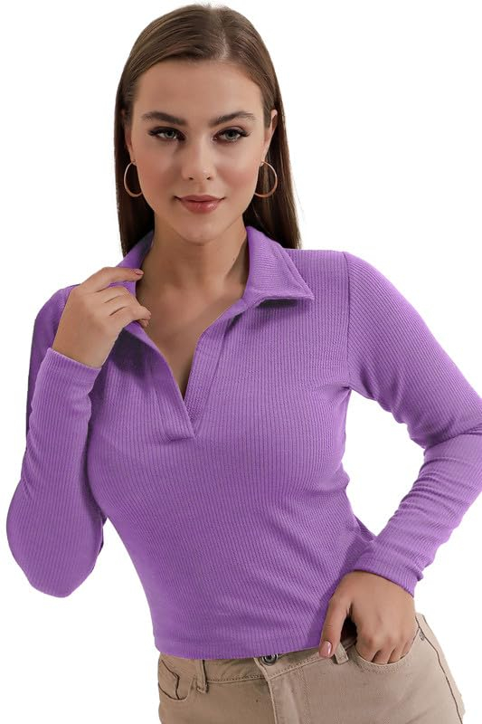 Dream Beauty Fashion Women's Collared Long-Sleeve Tee Top - Image 21