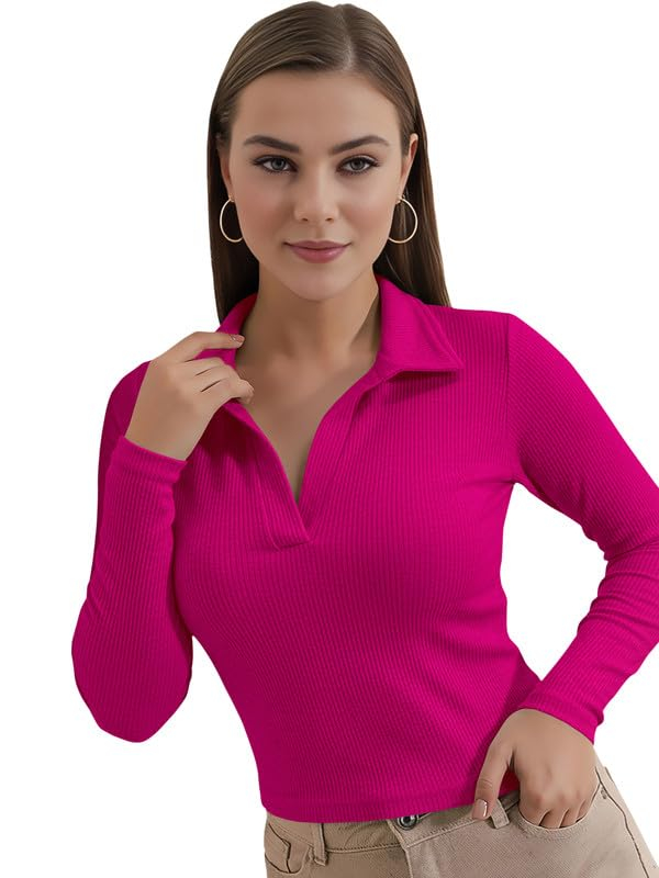 Dream Beauty Fashion Women's Collared Long-Sleeve Tee Top - Image 25