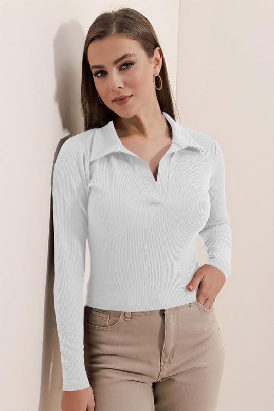 Dream Beauty Fashion Women's Collared Long-Sleeve Tee Top - Image 30