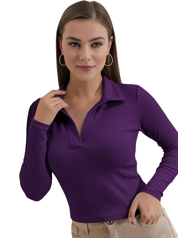 Dream Beauty Fashion Women's Collared Long-Sleeve Tee Top - Image 33
