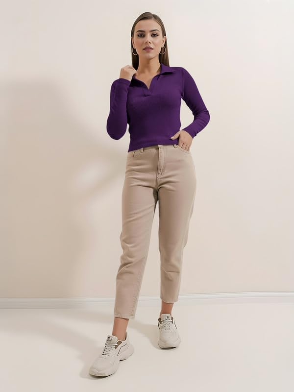 Dream Beauty Fashion Women's Collared Long-Sleeve Tee Top - Image 34