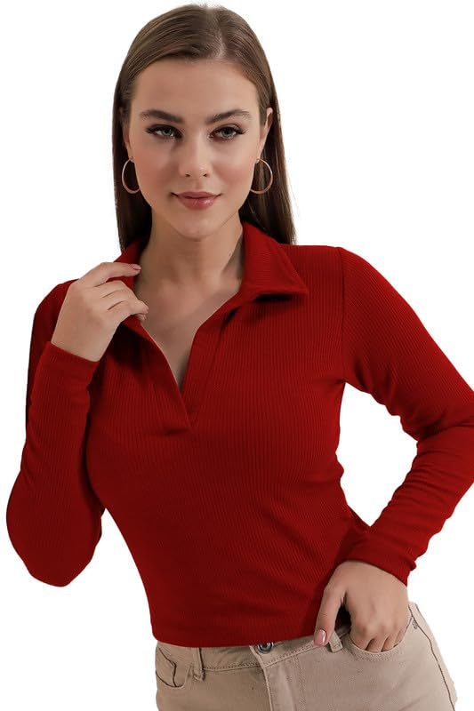 Dream Beauty Fashion Women's Collared Long-Sleeve Tee Top - Image 37