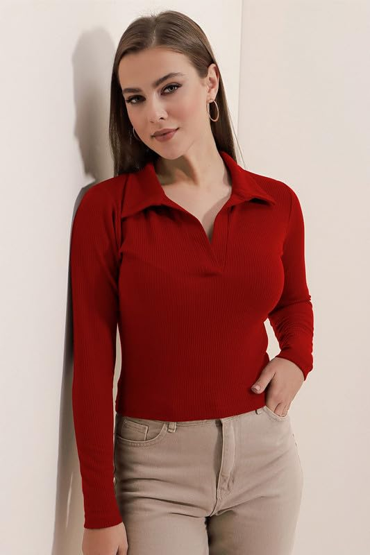 Dream Beauty Fashion Women's Collared Long-Sleeve Tee Top - Image 38