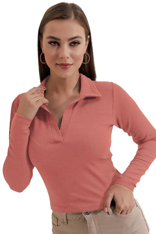 Dream Beauty Fashion Women's Collared Long-Sleeve Tee Top - Image 41