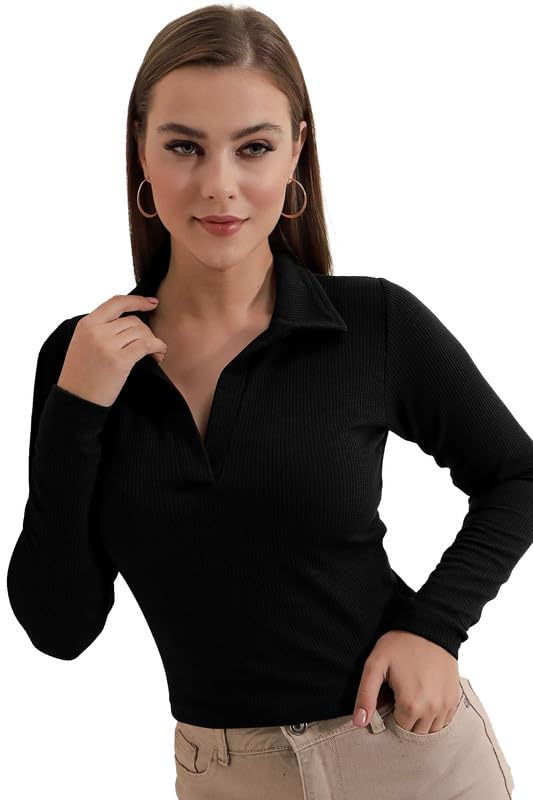 Dream Beauty Fashion Women's Collared Long-Sleeve Tee Top - Image 45