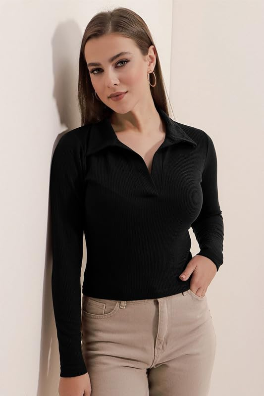 Dream Beauty Fashion Women's Collared Long-Sleeve Tee Top - Image 46